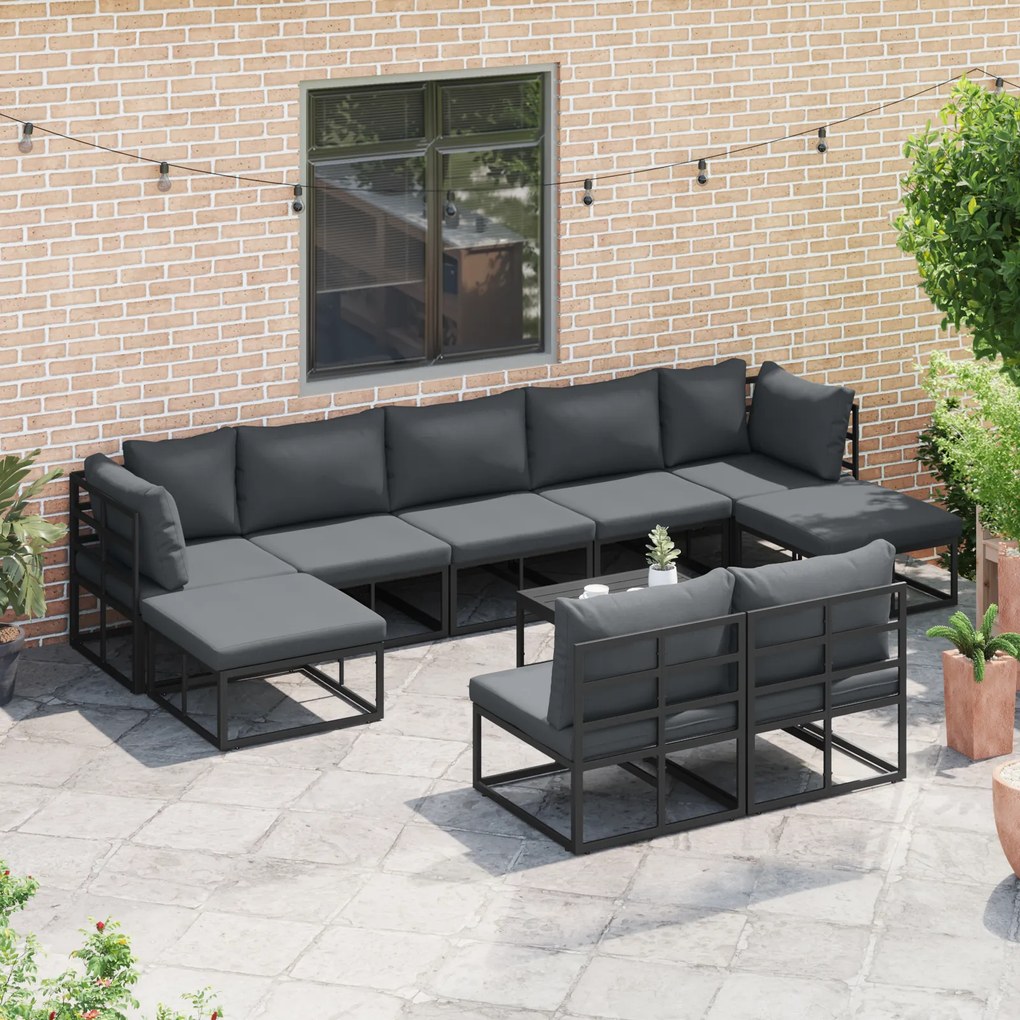 vidaXL Σετ Καναπέ Κήπου 9 pcs Μαύρο 353 x 141.5 x 71 εκ. Αλουμίνιο