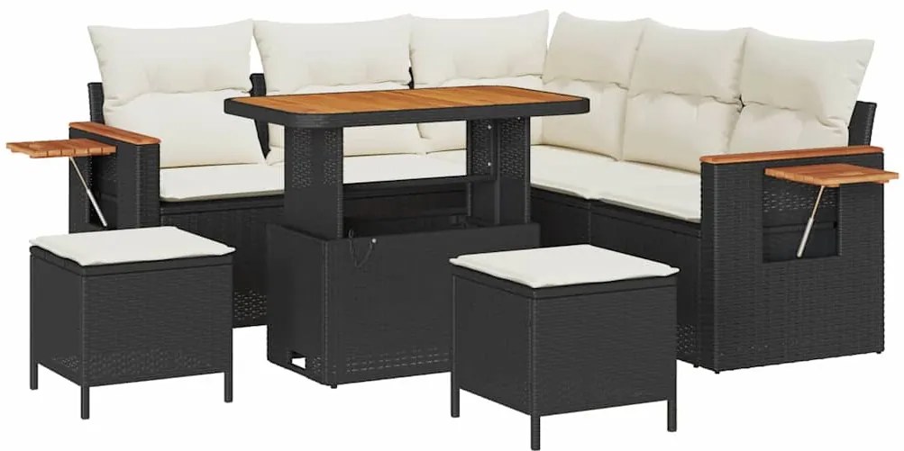 vidaXL Σετ Καναπέ Κήπου με μαξιλάρι με αποθήκευση Μαύρο Πολυ ράταν