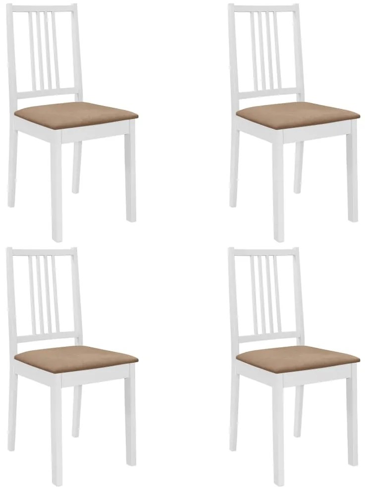 vidaXL Καρέκλες Τραπεζαρίας με Μαξιλάρια 4 τεμ. Λευκές από Μασίφ Ξύλο