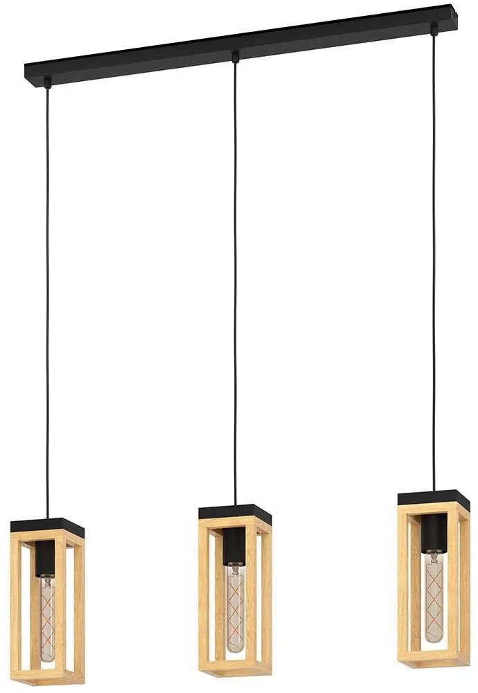 Φωτιστικό Οροφής - Ράγα Sherburn 43744 80x10x110cm 3xΕ27 40W Black-Brown Eglo Steel,Wood