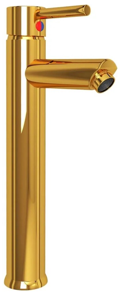 Νιπτήρας Μπάνιου με Βρύση&amp; Βαλβίδα Πατητή από Θωλό Ψημένο Γυαλί - Χρυσό