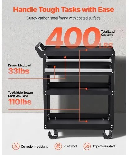 VEVOR 5-Tier Tool Cart on Wheels 400 lb Rolling Work Cart with Drawer & Pegboard