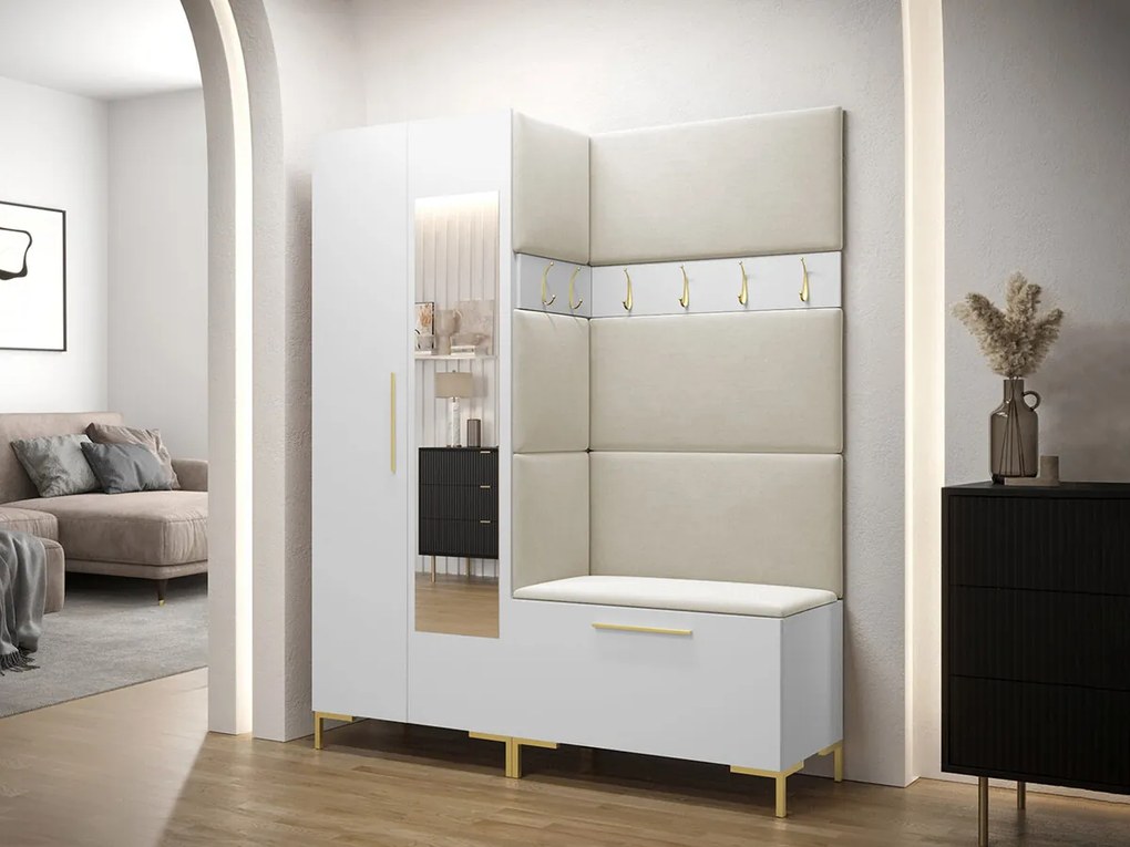 Σετ διαδρόμου Hartford F107, 196x158x46cm, 88 kg, Καθρέφτης, Άσπρο, Ταπισερί, Πλαστικοποιημένη μοριοσανίδα, Εντοιχισμένη, Τοίχου | Epipla1.gr