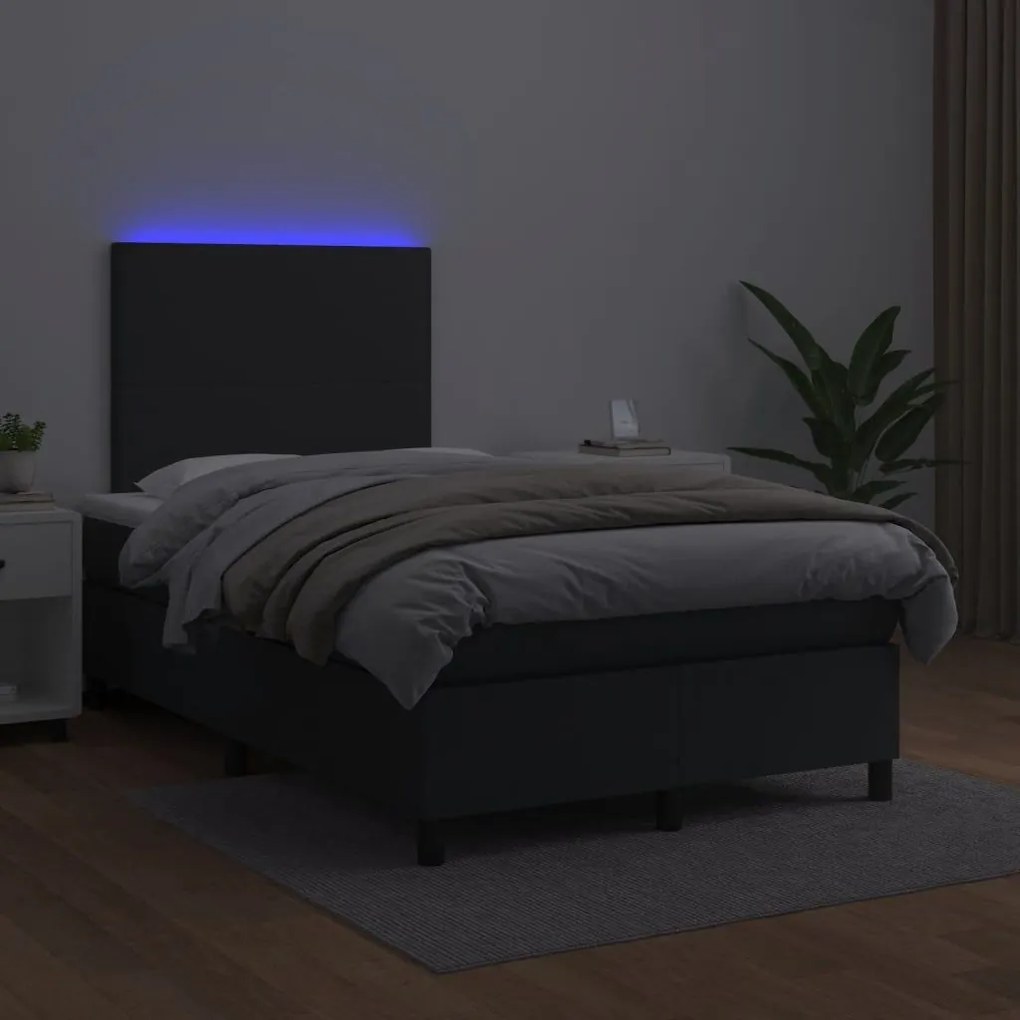 Κρεβάτι Boxspring με Στρώμα&amp;LED Μαύρο 120x190εκ.Συνθετικό Δέρμα - Μαύρο