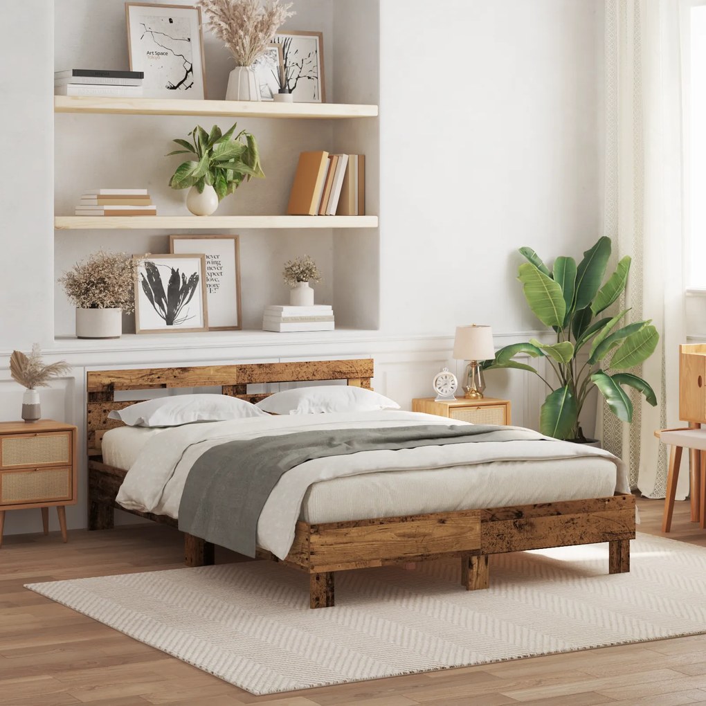 vidaXL Σκελετός Κρεβατιού Παλαιό ξύλο 150 x 200 cm Επεξεργασμένο ξύλο