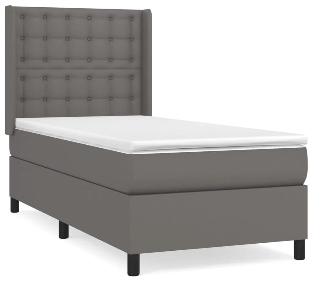 vidaXL Κρεβάτι Boxspring με Στρώμα Γκρι 90x200 εκ. από Συνθετικό Δέρμα