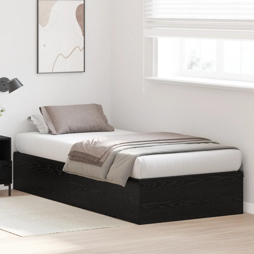 vidaXL Κρεβάτι Αποθήκευσης Μαύρη Δρυς 75x190 cm. Επεξεργασμένο ξύλο που προσφέρει αντοχή και στυλ.