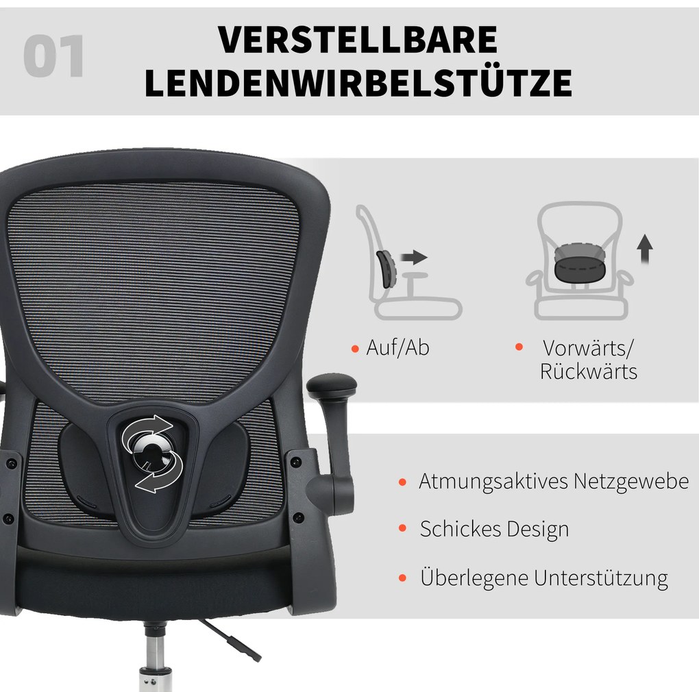 HOMCOM Καρέκλα σχεδίασης με οσφυϊκή υποστήριξη, ρυθμιζόμενο ύψος, περιστρεφόμενη, για οικιακό γραφείο, στούντιο, καλλιτεχνικά έργα, μαύρο