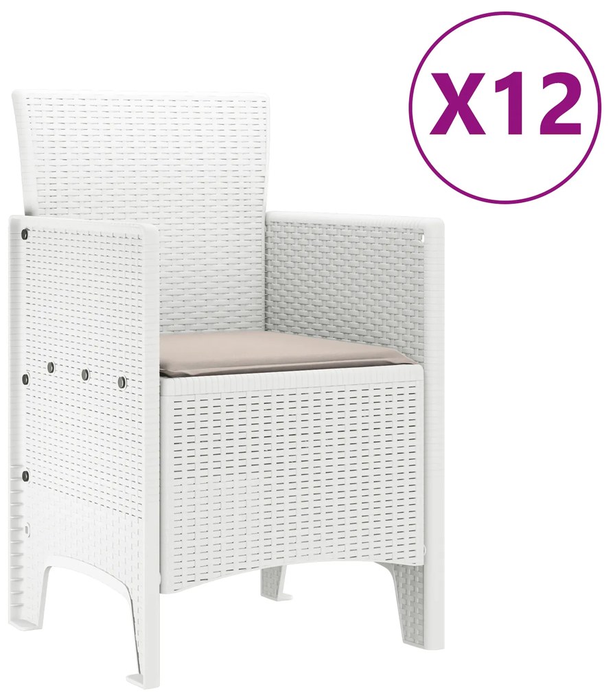 vidaXL Σετ Τραπεζαρίας Κήπου 13 pcs Λευκό Μεγάλο Πλαστικό & Ψάθα