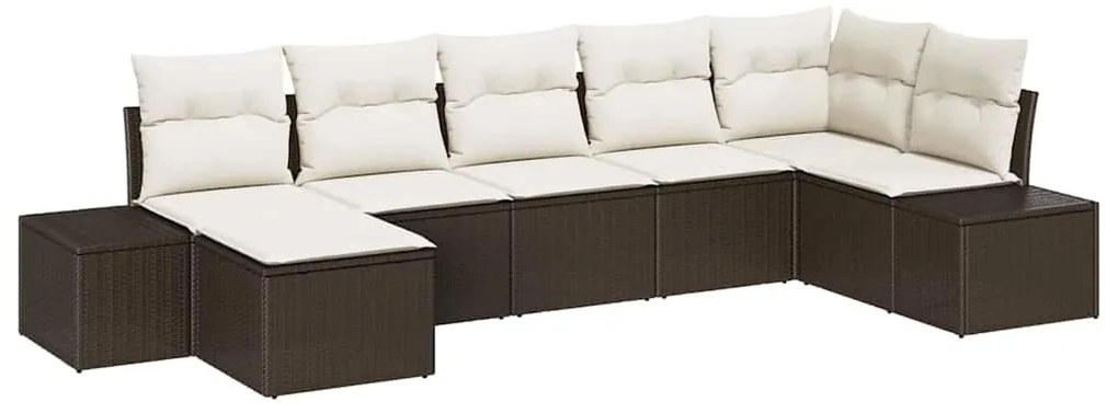 vidaXL Σετ Κήπου 7 τεμαχίων με Καφέ Μαξιλάρια από Poly Rattan