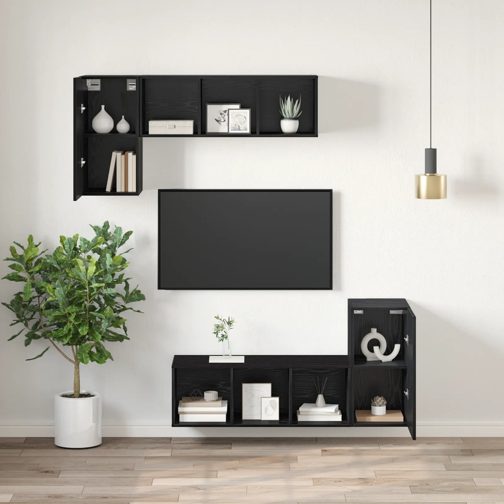 vidaXL Μονάδα Τηλεόρασης με ράφι Άλλο 2 pcs Μαύρη δρυς Επεξεργασμένο ξύλο