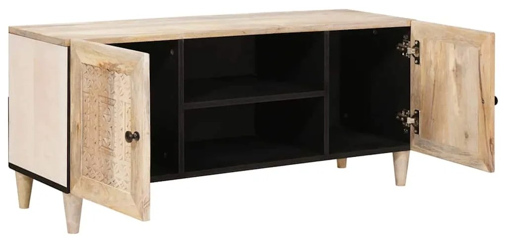 vidaXL Ντουλάπι TV με ράφι Λευκό 105 x 33 x 46 εκ Μασίφ ξύλο μάνγκο