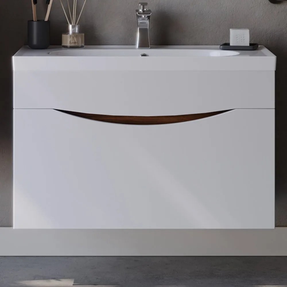Έπιπλο Μπάνιου Πάγκος Με Νιπτήρα Smile 85 S3BSMIL085WBM 85x45,5x54,5cm White Κεραμικό,Mdf