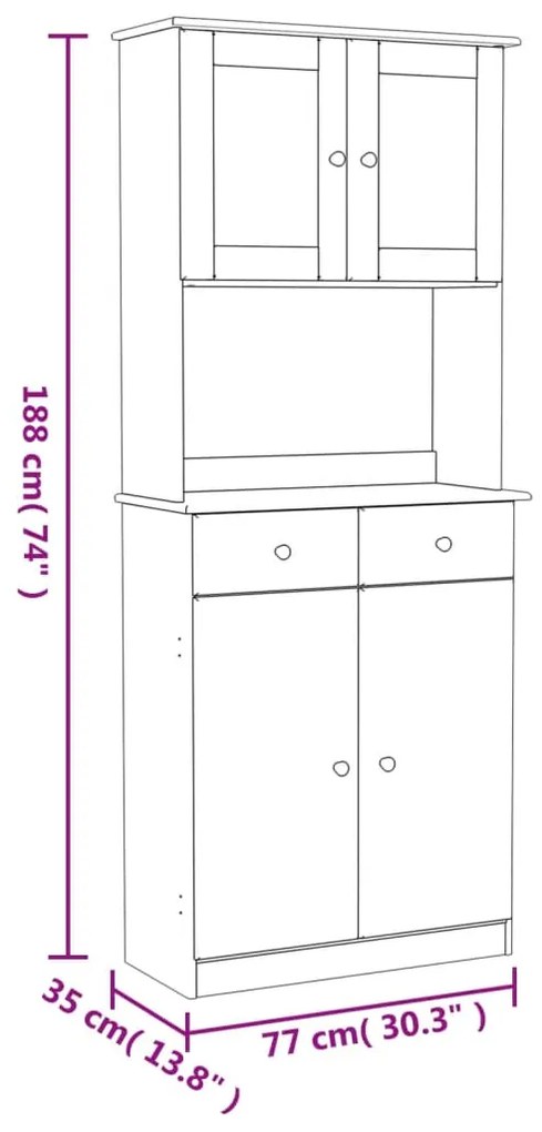 Ντουλάπι ALTA 77 x 35 x 188 εκ. από Μασίφ Ξύλο Πεύκου - Καφέ