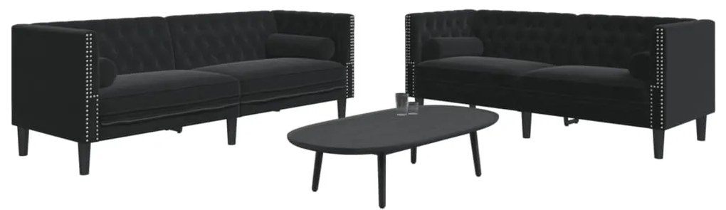 vidaXL Καναπές Chesterfield Σετ 2 Τεμ. με Στηρίγματα Αν. Γκρι Βελούδο