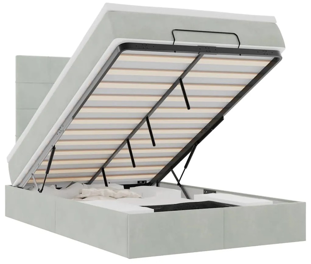 Οθωμανικό κρεβάτι με στρώματα &amp; LEDs Ανοιχτό γκρι Βελούδο 3314312