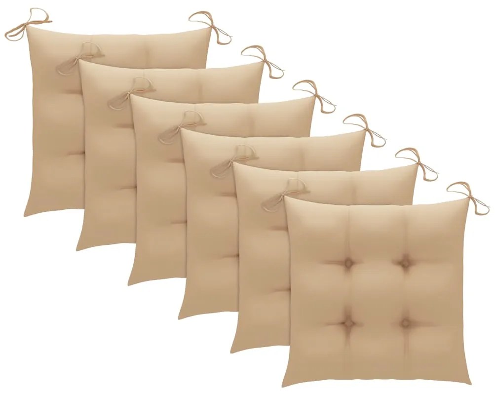 vidaXL Καρέκλες Κήπου 6 τεμ. από Μασίφ Ξύλο Teak με Μπεζ Μαξιλάρια