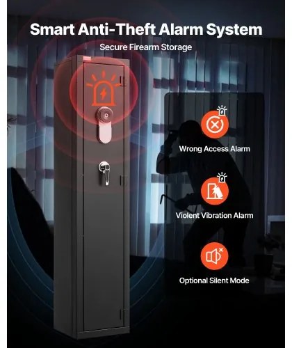 VEVOR Gun Safe, Heavy Duty Cold-Rolled Steel Fireproof Rifle Cabinet with Fingerprint, Digital Keypad &amp; Key, Large Long Gun Cabinet with Magazine and LED, Adjustable Racks for Rifles, Pistols, Shotgun