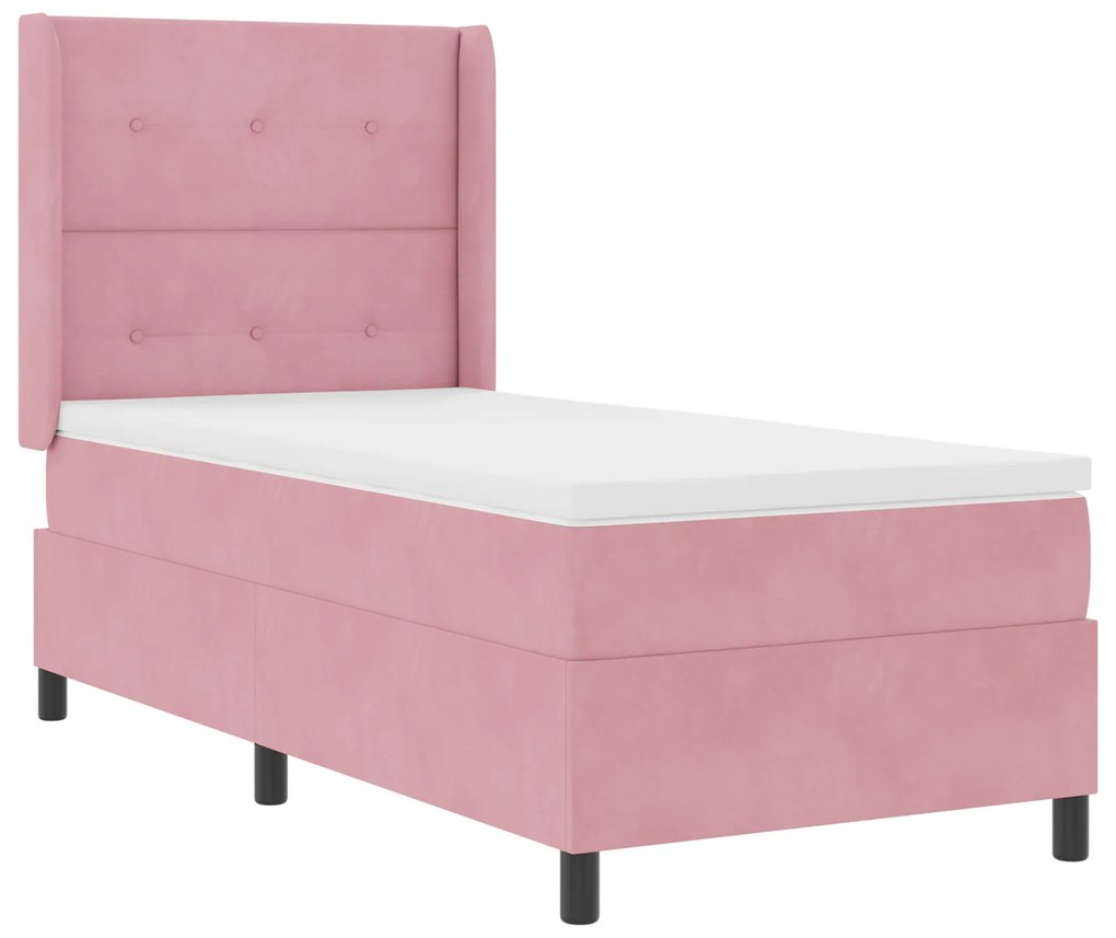 vidaXL Κρεβάτι Box Spring με Στρώμα & LED Ροζ 90x190 εκ. Βελούδο