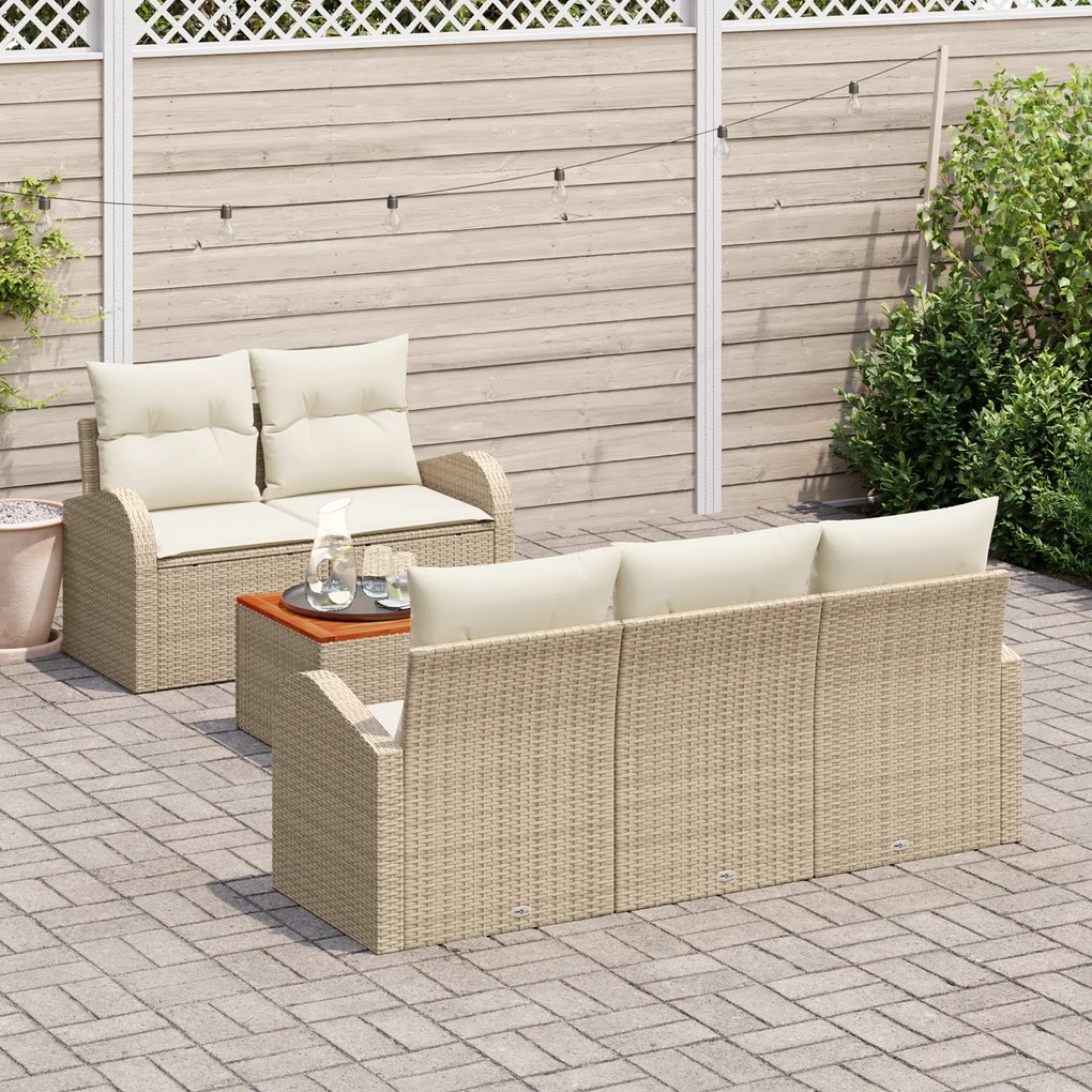 vidaXL Σετ Καναπέ Κήπου 6 pcs Beige, λευκό Μεγάλο Ρατάν και μέταλλο