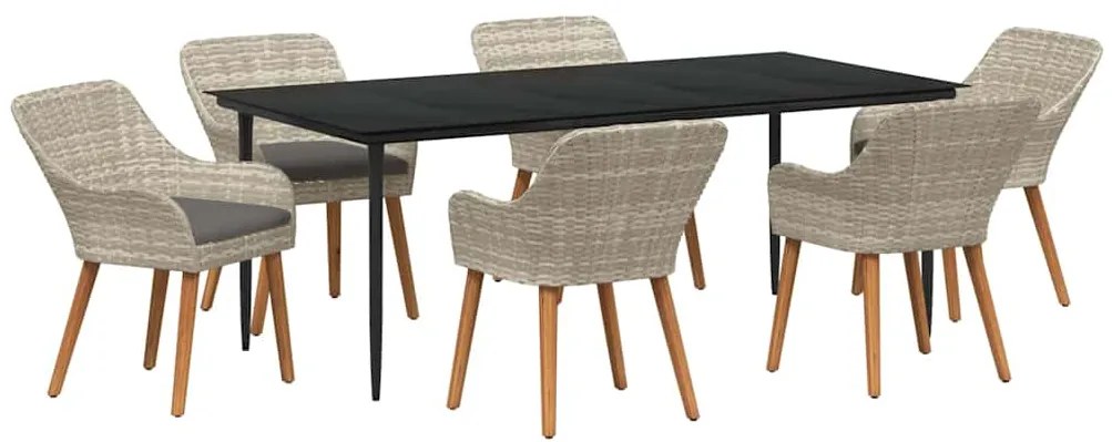 vidaXL Σετ τραπεζαρίας 7 pcs Ανοιχτό γκρι Πολυ ράταν