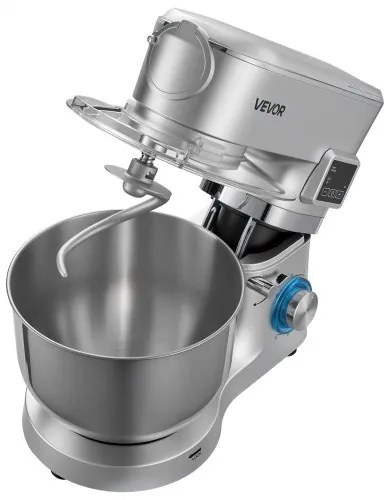 VEVOR Stand Mixer, 5.7 L Electric Kitchen Mixer, 1500W Dough-Mixer, 6+P Speeds Tilt-head Food-Mixer with 1.5 L Blender Cup, Stainless Steel Bowl, Dough Hook, Whisk, Beater, for Baking, Mixing, Silver