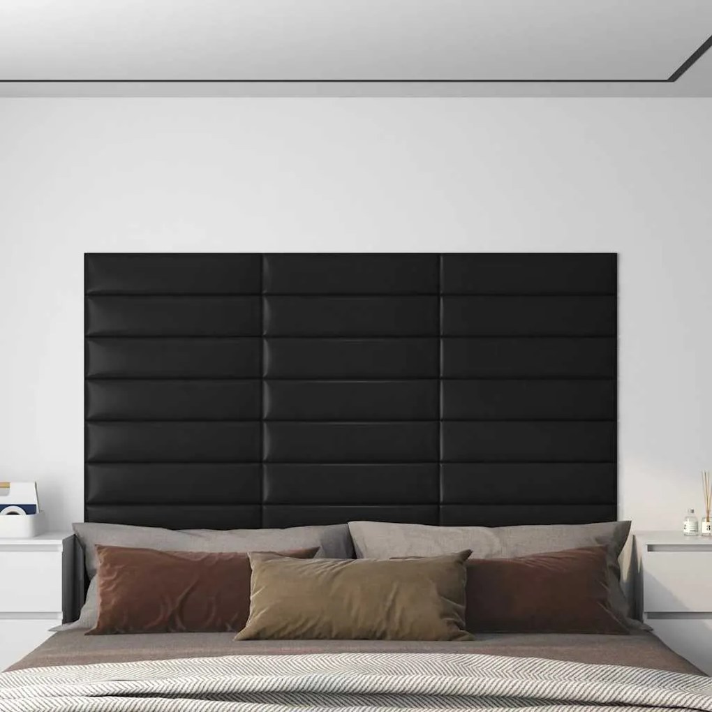 vidaXL Πάνελ Τοίχου 12 τεμ. Μαύρα 60x15 εκ. 1,08 μ² Συνθετικό Δέρμα
