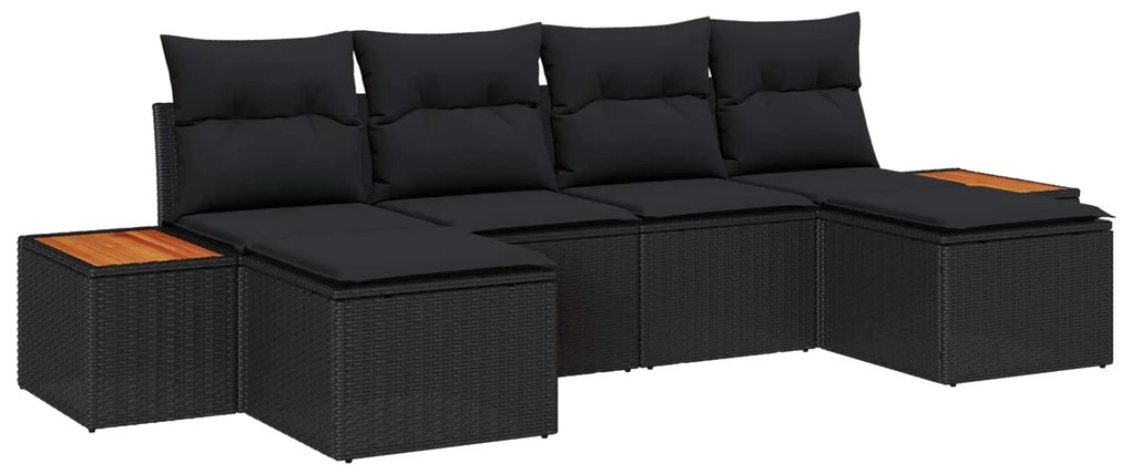 Σετ Καναπέ Κήπου με μαξιλάρι 6 pcs Μαύρο συνθετικό ρατάν