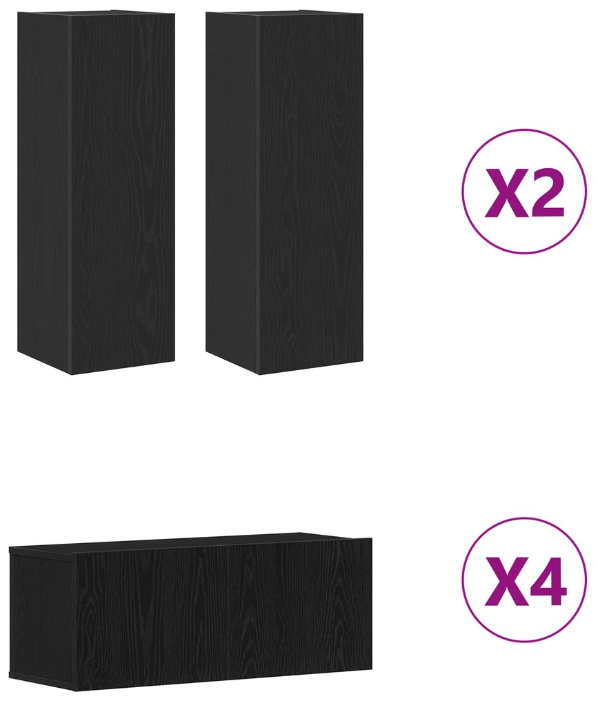 vidaXL Σετ Καθρέφτη TV 8 κομματιών τοίχου Μαύρης Βελανιδιάς από Επεξεργασμένο Ξύλο