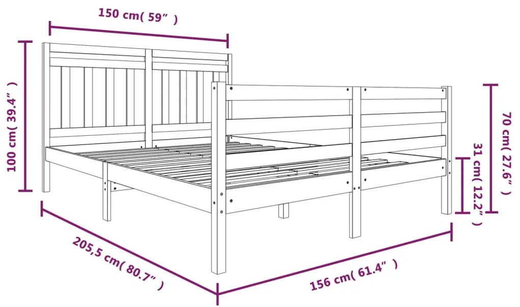 ΠΛΑΙΣΙΟ ΚΡΕΒΑΤΙΟΥ 150 X 200 ΕΚ. ΑΠΟ ΜΑΣΙΦ ΞΥΛΟ 5FT KING SIZE 3100659