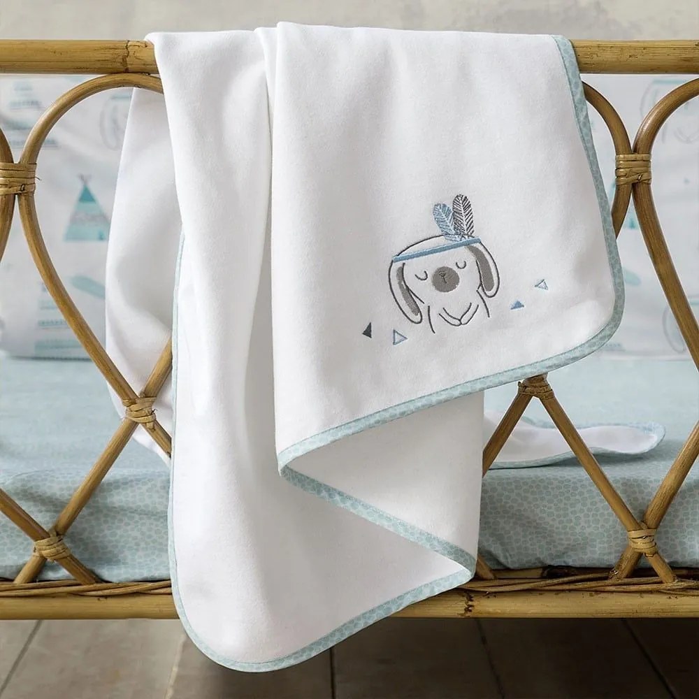Κουβέρτα Βρεφική 4 Εποχών Little Indian White-Ciel Nima Κούνιας 110x140cm Βαμβάκι-Πολυέστερ