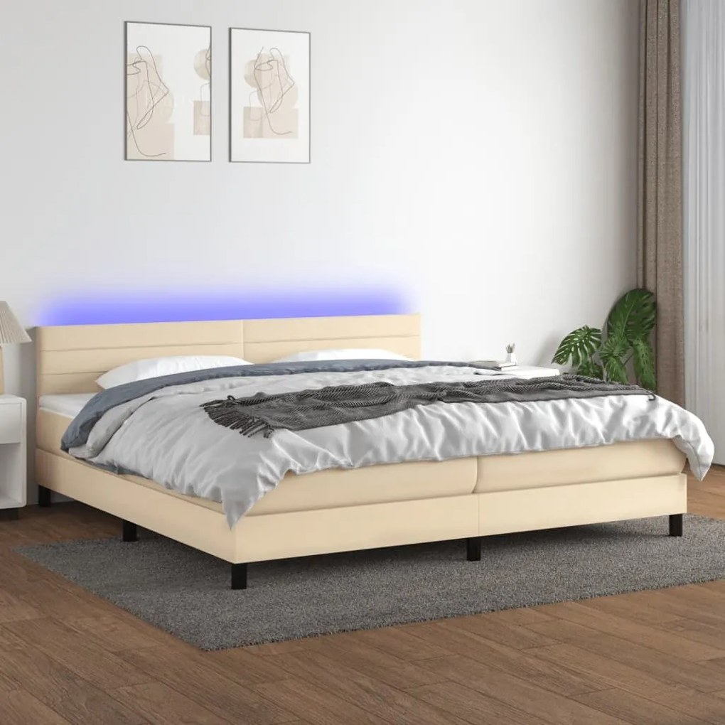 ΚΡΕΒΑΤΙ BOXSPRING ΜΕ ΣΤΡΩΜΑ &amp; LED ΚΡΕΜ 200X200 ΕΚ. ΥΦΑΣΜΑΤΙΝΟ 3133266