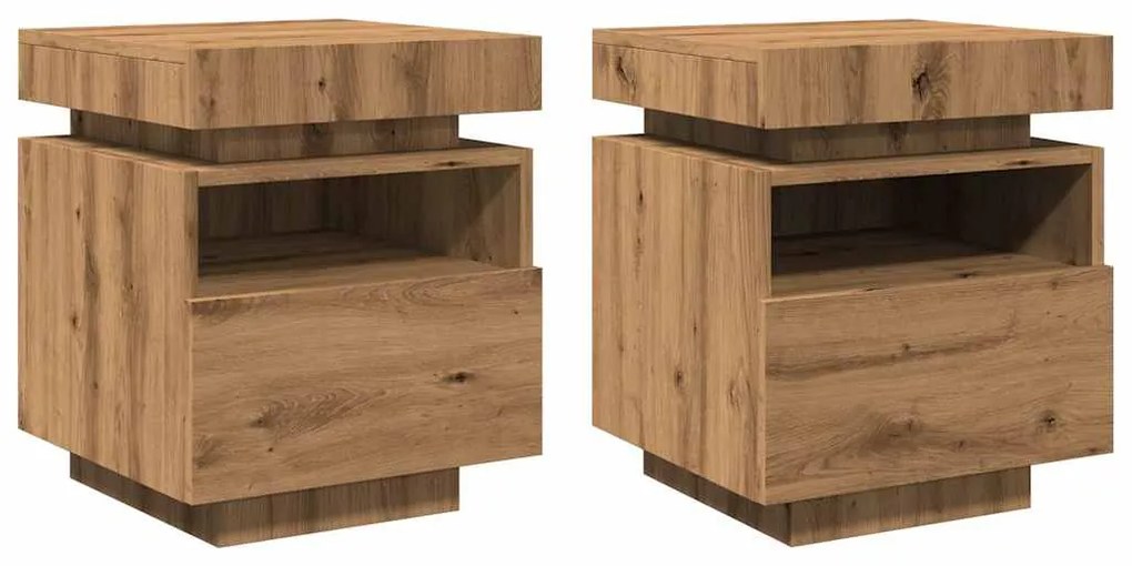vidaXL Κομοδίνα με φώτα LED 2 τεμ Artisan Oak 40x39x48,5 cm
