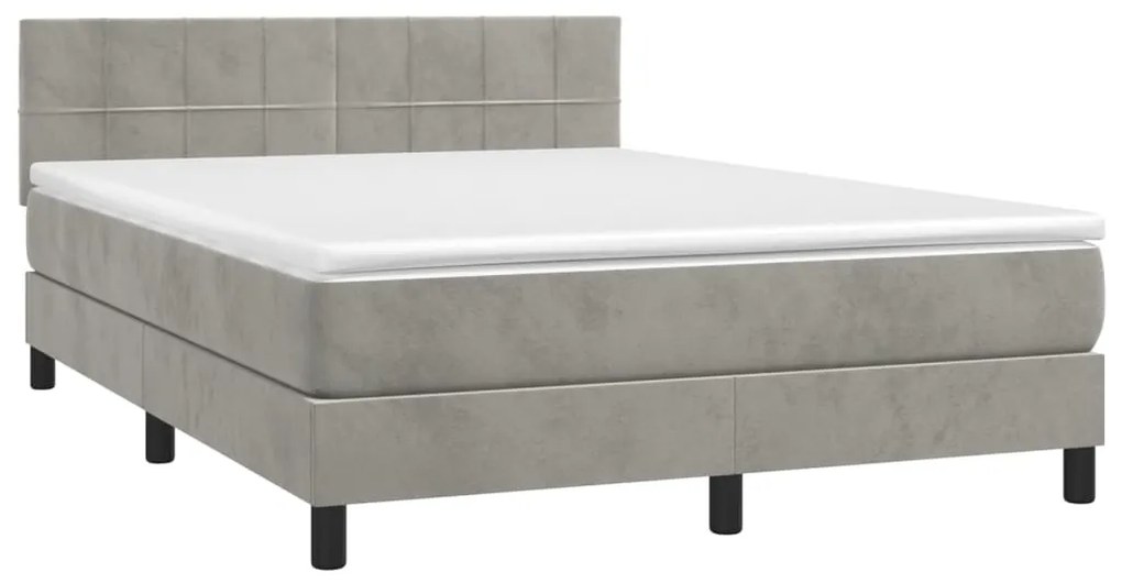 Κρεβάτι Boxspring με Στρώμα Ανοιχτό Γκρι 140x190 εκ. Βελούδινο - Γκρι