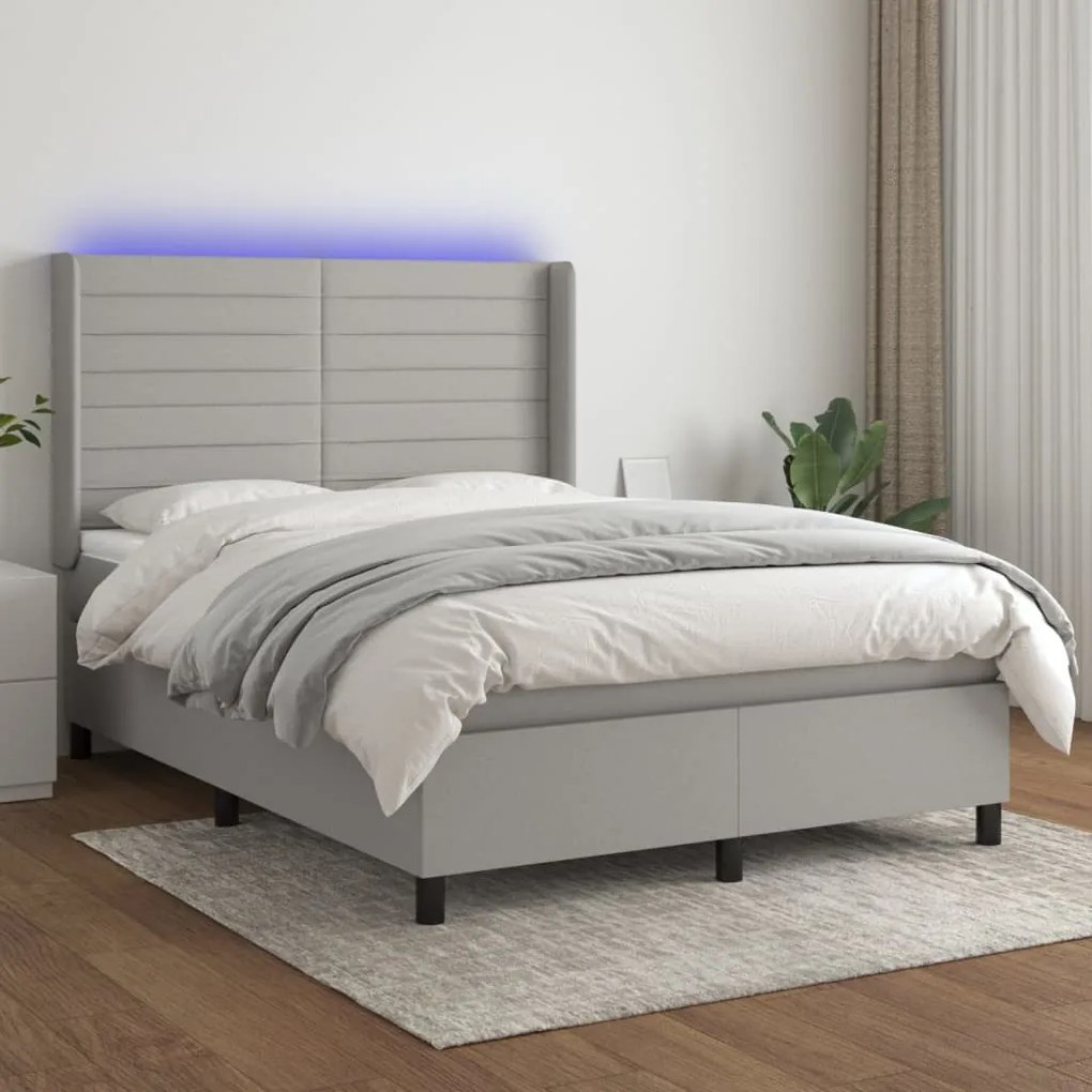 Κρεβάτι Boxspring με Στρώμα & LED Αν.Γκρι 140x200εκ. Υφασμάτινο