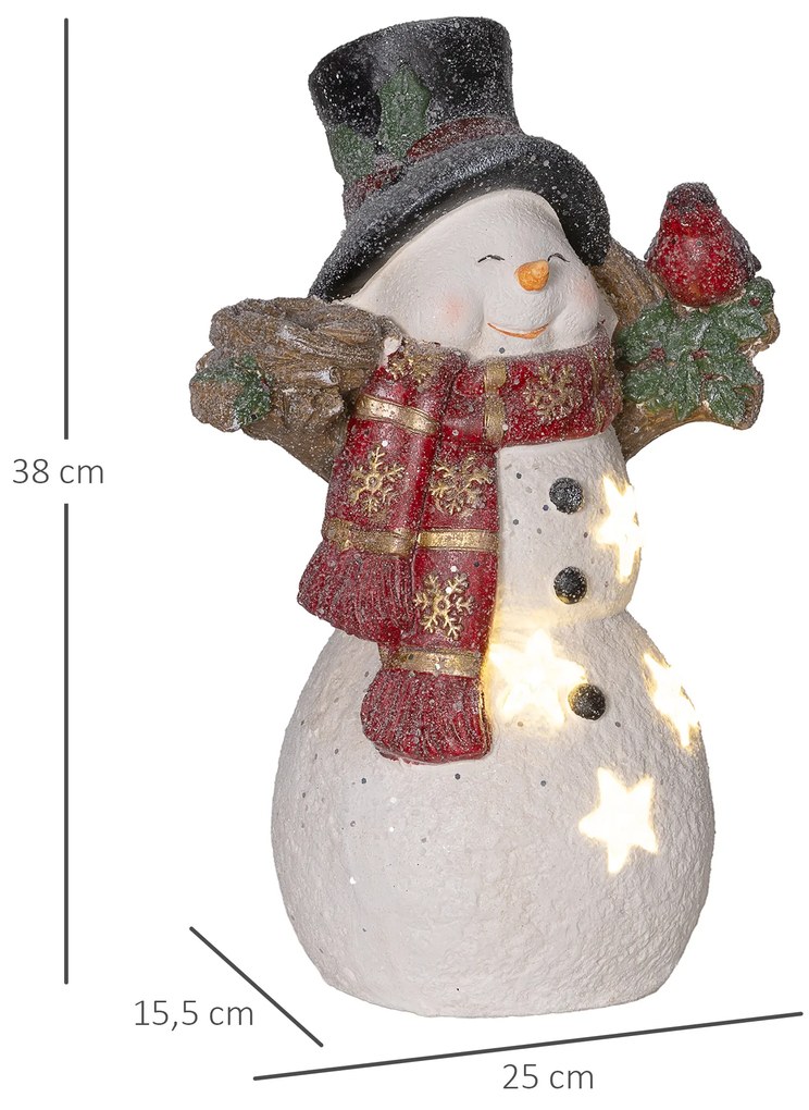 Χριστουγεννιάτικη διακόσμηση HOMCOM, χιονάνθρωπος με πουλί, 4 θερμά λευκά LED, λειτουργία με μπαταρία, 25 x 15,5 x 38 cm