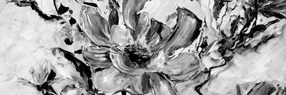 Ζωγραφισμένα λουλούδια σε καλοκαιρινό ασπρόμαυρο σχέδιο - 120x40
