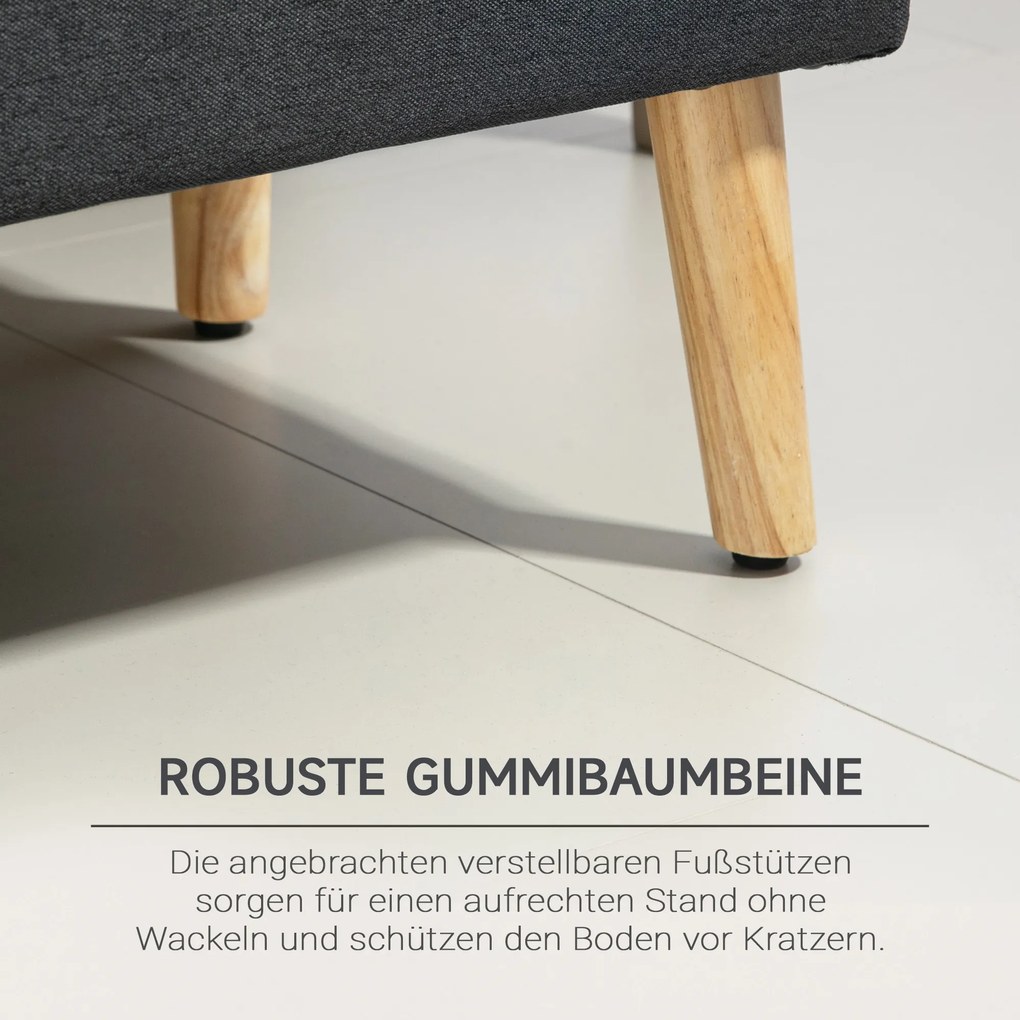 HOMCOM Πολυθρόνα με αποθηκευτικό χώρο, Κρεβάτι σε όψη λινάτσας, Ξύλο καουτσούκ, 110 x 39 x 45 cm, Σκούρο γκρι