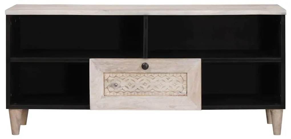 vidaXL Ντουλάπι TV με συρτάρι Λευκό 105 x 33 x 46 εκ Μασίφ ξύλο μάνγκο