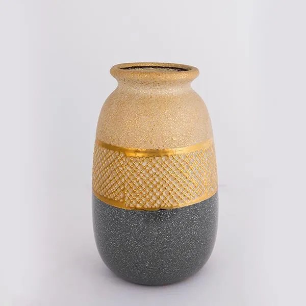 ΒΑΖΟ ΚΕΡΑΜΙΚΟ ΧΡΥΣΟ - ΓΚΡΙ 15.5x15.5x25.5cm|752-20283