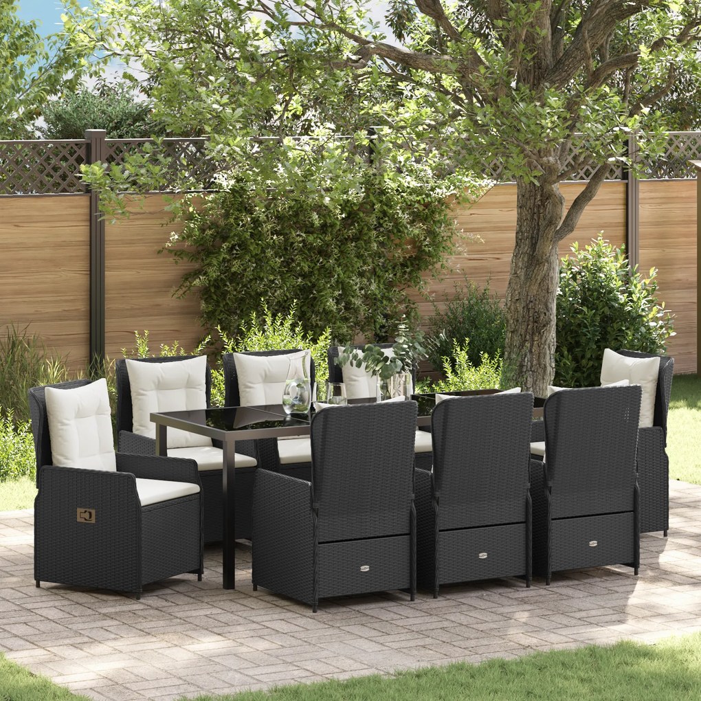 vidaXL 9 κομμάτια σετ κήπου με τραπέζι, μαύρο πολυ rattan