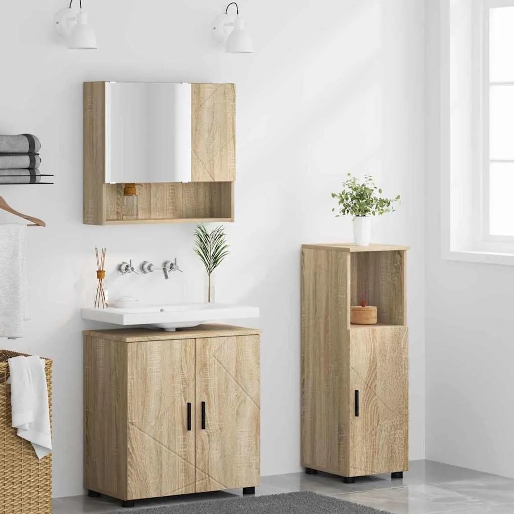 vidaXL Σετ Επίπλων Μπάνιου με πόρτα 3 pcs Sonoma Δρυς 61 x 35 x 64 εκ.