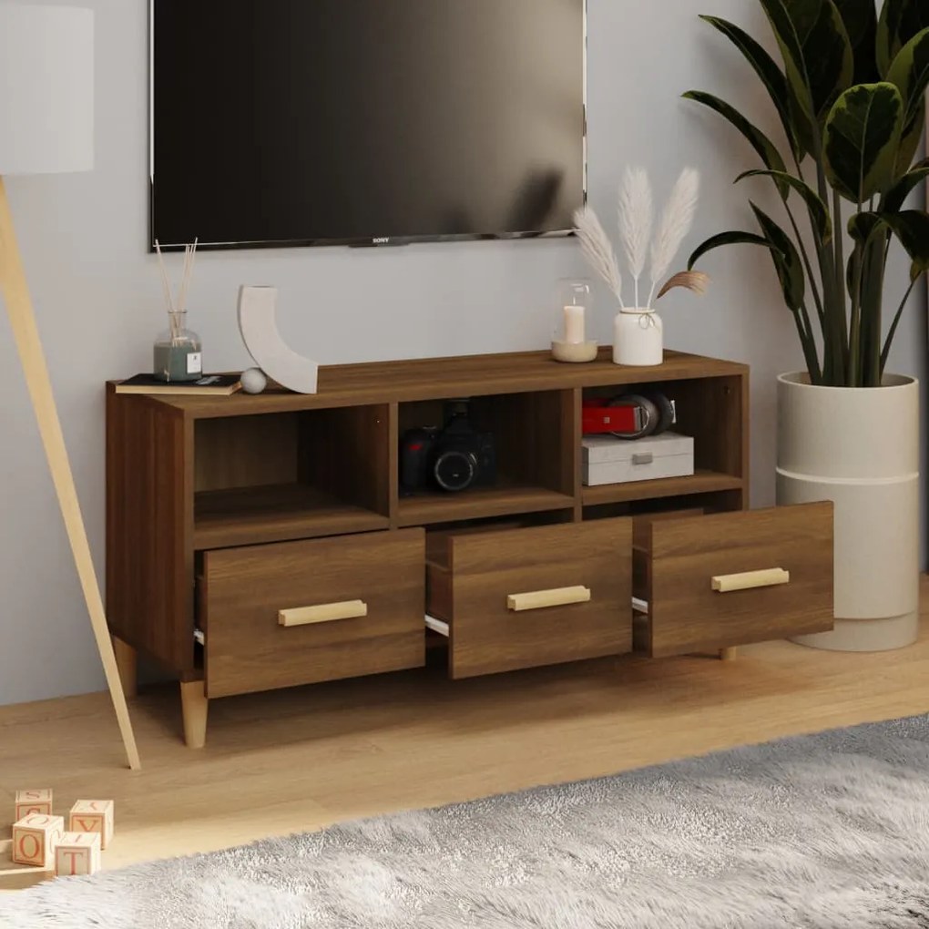 vidaXL Έπιπλο Τηλεόρασης Καφέ δρυς 102x36x50 εκ. από Επεξεργ. Ξύλο