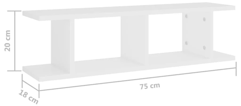 vidaXL Ραφιέρες Τοίχου 2 τεμ. Λευκό 75 x 18 x 20 εκ. Επεξεργ. Ξύλο