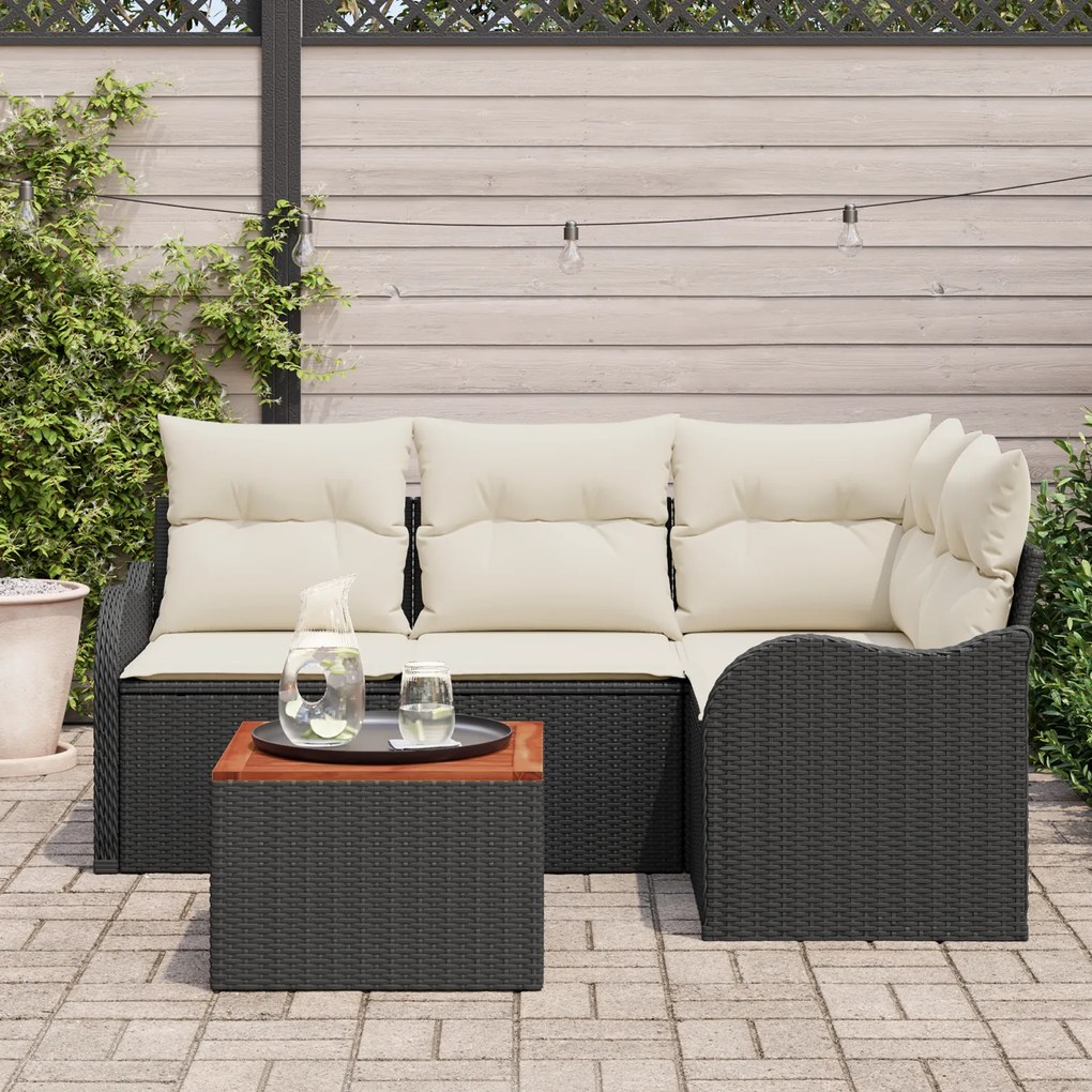 vidaXL Σετ Σαλονιού Κήπου 5 pcs Μαύρος, λευκός Μεσαίο Ρατάν, Ξύλο