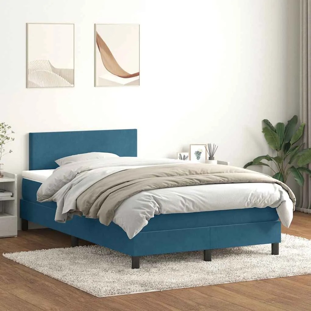 vidaXL Κρεβάτι Boxspring με Στρώμα Σκούρο Μπλε 120x210 εκ. Βελούδινο