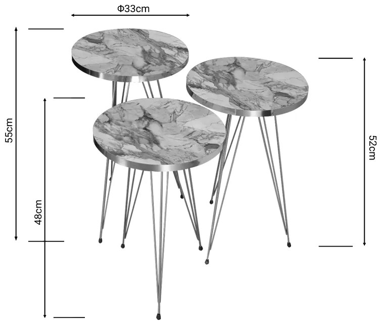 Βοηθητικά τραπέζια Wakmi pakoworld σετ 3τεμ γκρι μπεζ μαρμάρου μελαμίνης-χρυσό μέταλλο