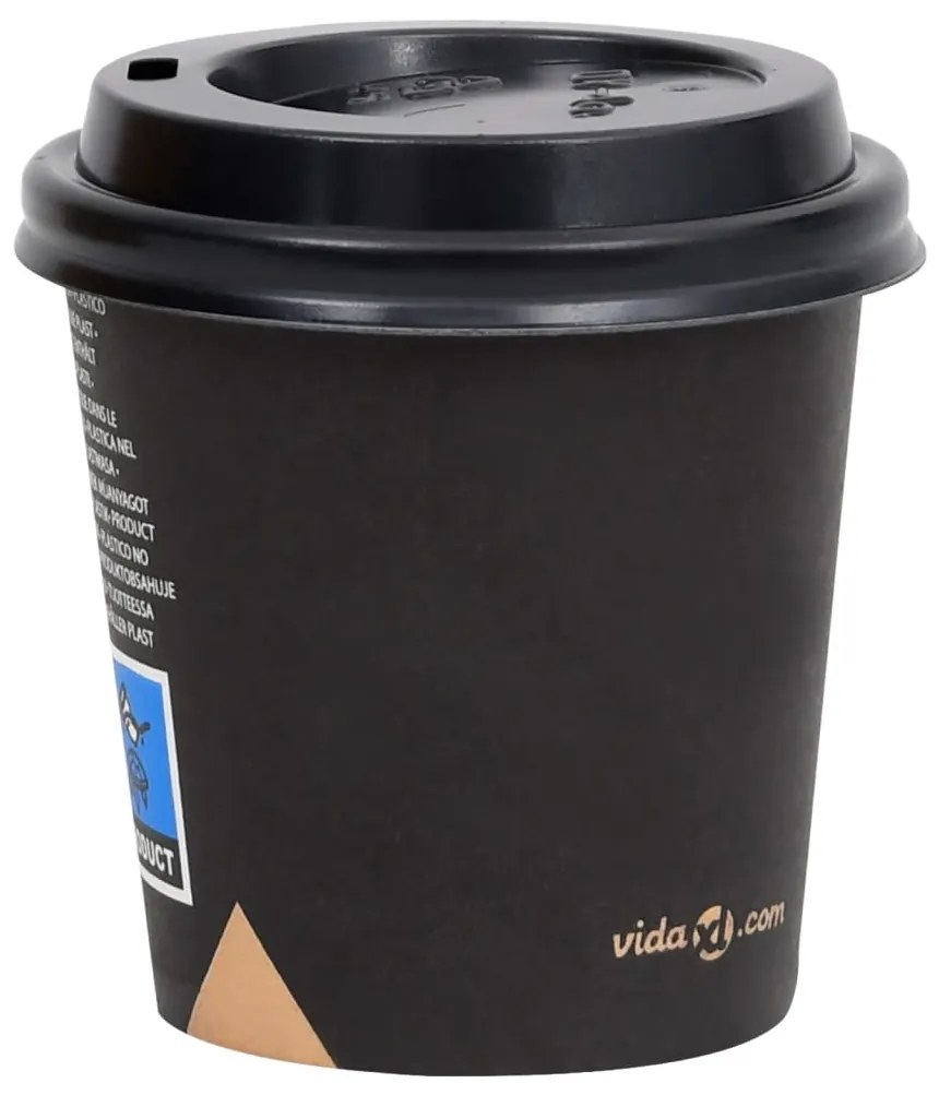 vidaXL Ποτήρια Καφέ Χάρτινα με Καπάκια 120 ml 1000 Τεμάχια Μαύρα
