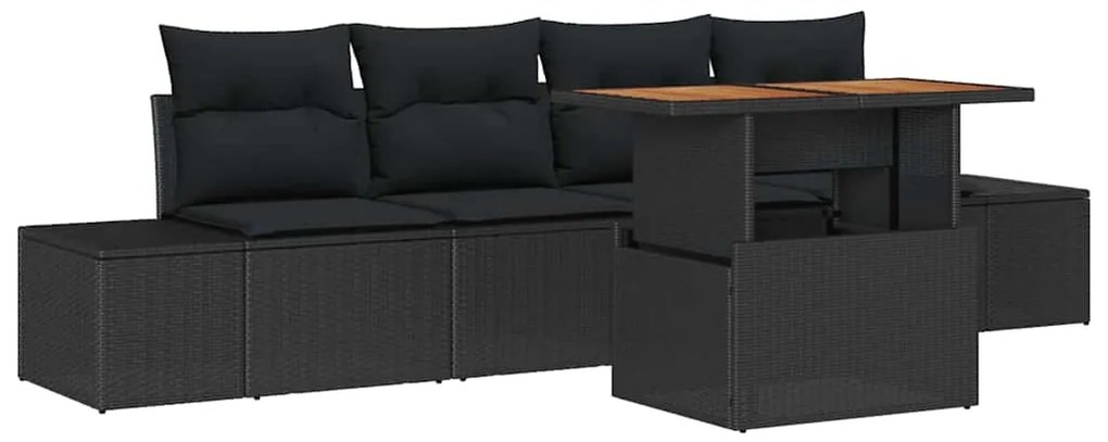 vidaXL Σετ Καναπέ Κήπου με αποθήκευση 5 pcs Μαύρο Πολυ ράταν