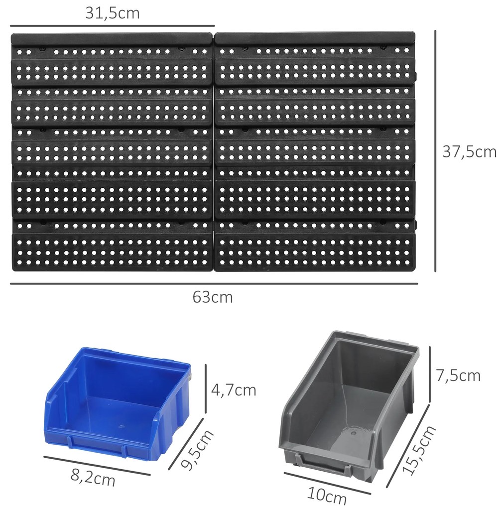 Ράφι αποθήκευσης, ντουλάπι εργαστηρίου, 30 κουτιά σε 2 μεγέθη, στοιβαζόμενο, 63x18x37,5cm, Μπλε